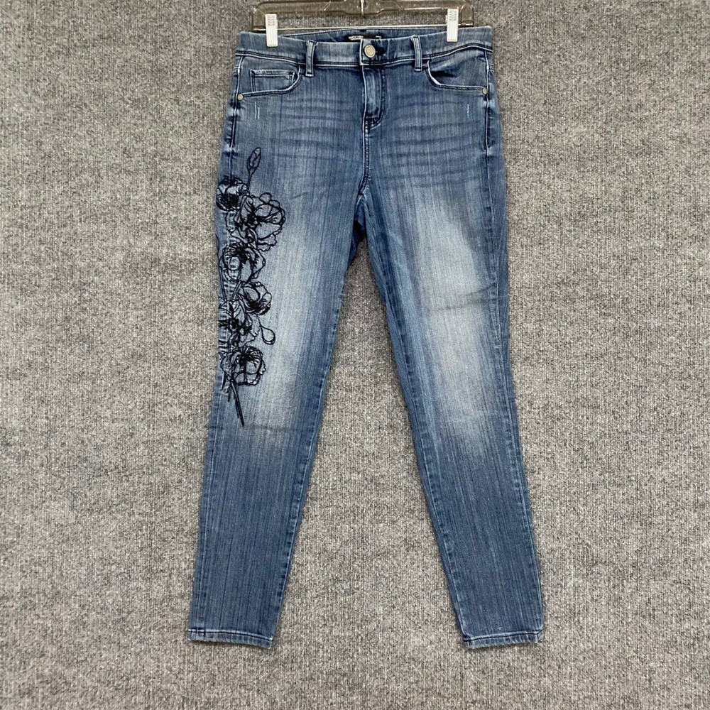 Simply Vera Vera Wang Womens Skinny Jeans Blue Floral Embroidered Size 10 Medium